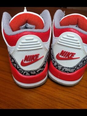Jordan Kids White/Gray/Red Retro Style Sneakers